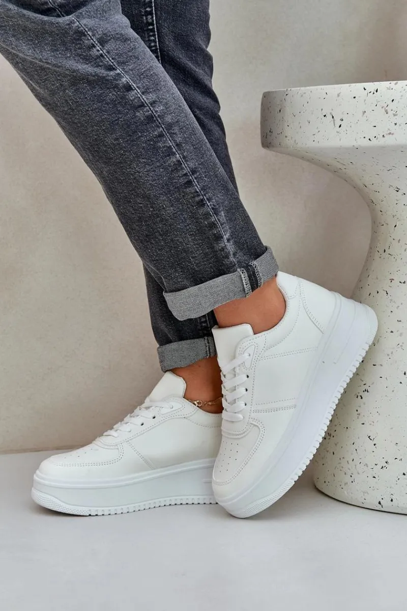 Sneakersy Damskie>Boto Klasyczne Sneakersy Z Eko Skóry Na Platformie Białe Dorreia
