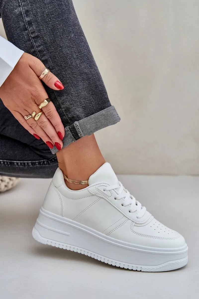 Sneakersy Damskie>Boto Klasyczne Sneakersy Z Eko Skóry Na Platformie Białe Dorreia