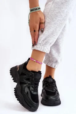 Sneakersy Damskie>Boto Klasyczne Sportowe Buty Na Platformie Czarne Bowie