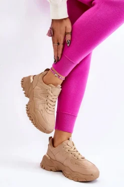 Outlet Klasyczne Sportowe Buty Na Platformie Ciemnobeżowe Bowie Damskie Sneakersy Damskie