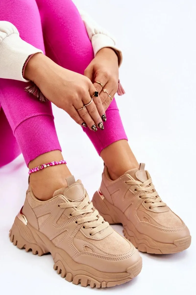 Outlet Klasyczne Sportowe Buty Na Platformie Ciemnobeżowe Bowie Damskie Sneakersy Damskie