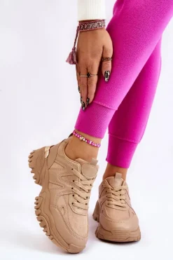 Outlet Klasyczne Sportowe Buty Na Platformie Ciemnobeżowe Bowie Damskie Sneakersy Damskie