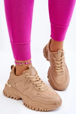 Outlet Klasyczne Sportowe Buty Na Platformie Ciemnobeżowe Bowie Damskie Sneakersy Damskie