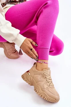 Outlet Klasyczne Sportowe Buty Na Platformie Ciemnobeżowe Bowie Damskie Sneakersy Damskie