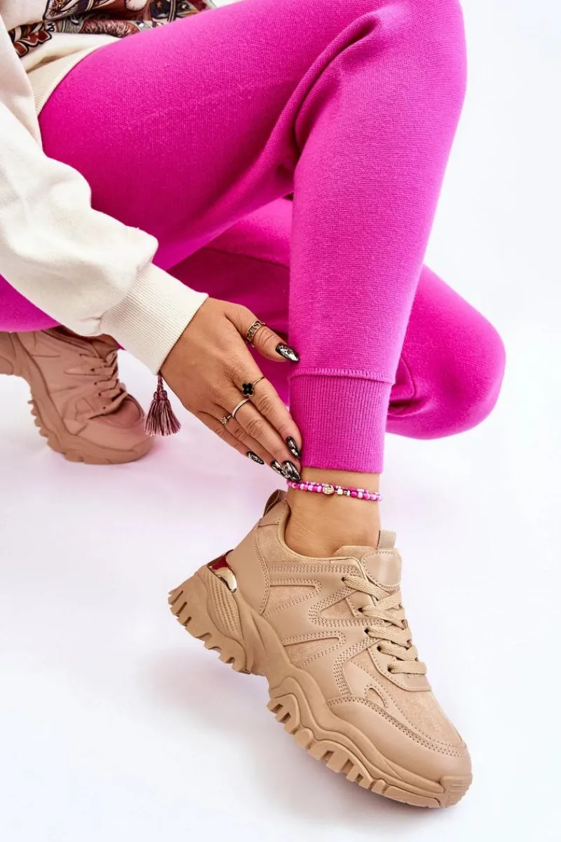 Outlet Klasyczne Sportowe Buty Na Platformie Ciemnobeżowe Bowie Damskie Sneakersy Damskie