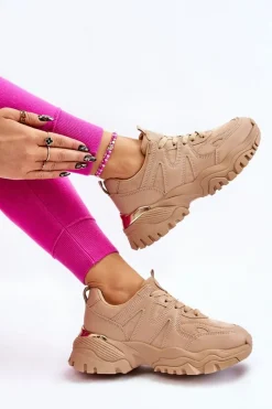 Outlet Klasyczne Sportowe Buty Na Platformie Ciemnobeżowe Bowie Damskie Sneakersy Damskie