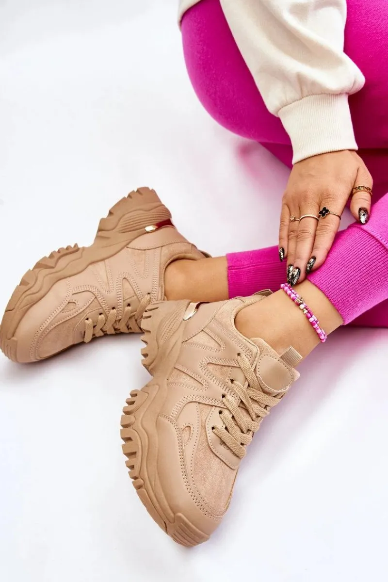 Outlet Klasyczne Sportowe Buty Na Platformie Ciemnobeżowe Bowie Damskie Sneakersy Damskie