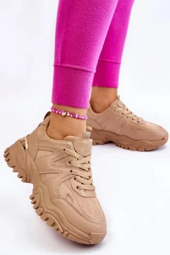 Outlet Klasyczne Sportowe Buty Na Platformie Ciemnobeżowe Bowie Damskie Sneakersy Damskie