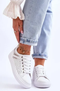 Best Klasyczne Sportowe Buty Z Ażurowym Wzorem Biało-Srebrne Happier Damskie Sneakersy Damskie