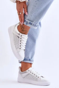 Best Klasyczne Sportowe Buty Z Ażurowym Wzorem Biało-Srebrne Happier Damskie Sneakersy Damskie