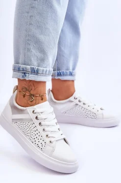 Best Klasyczne Sportowe Buty Z Ażurowym Wzorem Biało-Srebrne Happier Damskie Sneakersy Damskie