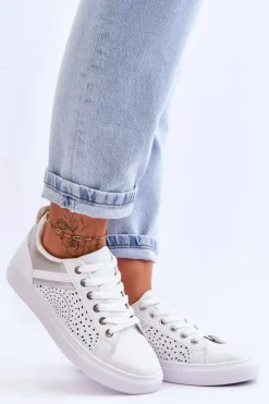 Best Klasyczne Sportowe Buty Z Ażurowym Wzorem Biało-Srebrne Happier Damskie Sneakersy Damskie