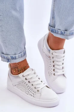 Best Klasyczne Sportowe Buty Z Ażurowym Wzorem Biało-Srebrne Happier Damskie Sneakersy Damskie