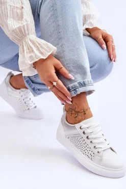 Best Klasyczne Sportowe Buty Z Ażurowym Wzorem Biało-Srebrne Happier Damskie Sneakersy Damskie