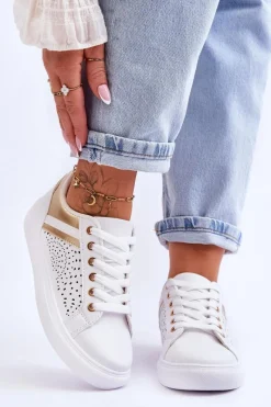 New Boto Klasyczne Sportowe Buty Z Ażurowym Wzorem Biało-Złote Happier