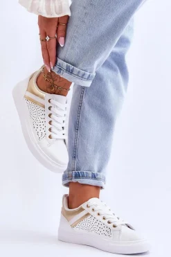 New Boto Klasyczne Sportowe Buty Z Ażurowym Wzorem Biało-Złote Happier
