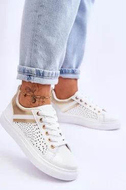 New Boto Klasyczne Sportowe Buty Z Ażurowym Wzorem Biało-Złote Happier
