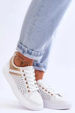 New Boto Klasyczne Sportowe Buty Z Ażurowym Wzorem Biało-Złote Happier