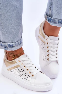 New Boto Klasyczne Sportowe Buty Z Ażurowym Wzorem Biało-Złote Happier