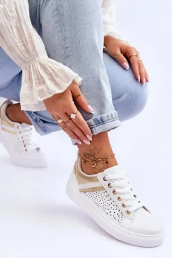 New Boto Klasyczne Sportowe Buty Z Ażurowym Wzorem Biało-Złote Happier