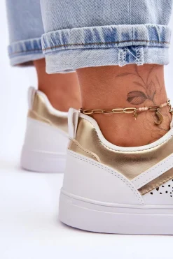 New Boto Klasyczne Sportowe Buty Z Ażurowym Wzorem Biało-Złote Happier