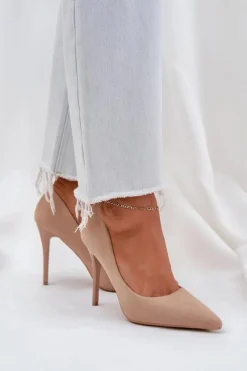 Outlet Boto Klasyczne Szpilki Z Eko Zamszu Beżowe Navinda