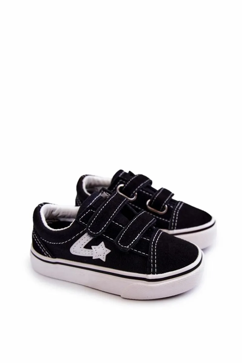 Chłopięce|Dziewczęce>Boto Klasyczne Tenisówki Dziecięce Na Rzepy Czarne Phiris