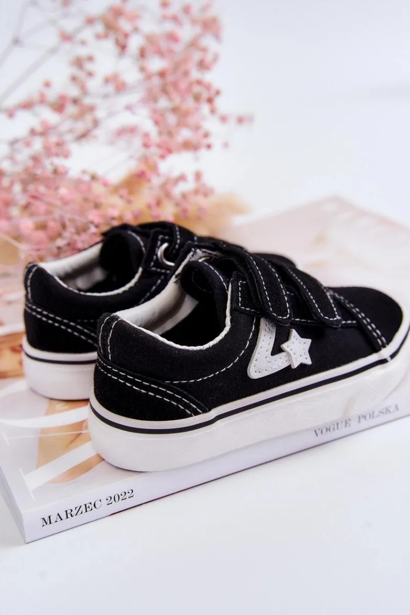 Chłopięce|Dziewczęce>Boto Klasyczne Tenisówki Dziecięce Na Rzepy Czarne Phiris