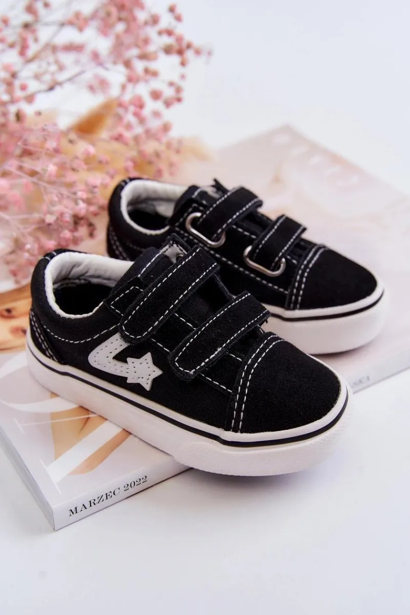 Chłopięce|Dziewczęce>Boto Klasyczne Tenisówki Dziecięce Na Rzepy Czarne Phiris