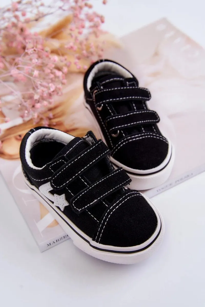 Chłopięce|Dziewczęce>Boto Klasyczne Tenisówki Dziecięce Na Rzepy Czarne Phiris