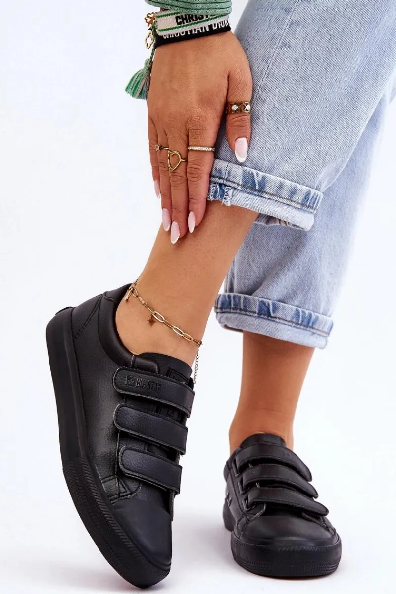 Outlet Klasyczne Tenisówki Na Rzepy Big Star LL274A206 Czarne Damskie Trampki Damskie Big Star|Trampki Damskie Niskie