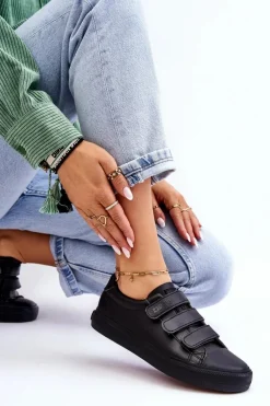 Outlet Klasyczne Tenisówki Na Rzepy Big Star LL274A206 Czarne Damskie Trampki Damskie Big Star|Trampki Damskie Niskie