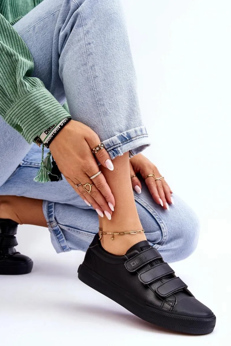 Outlet Klasyczne Tenisówki Na Rzepy Big Star LL274A206 Czarne Damskie Trampki Damskie Big Star|Trampki Damskie Niskie