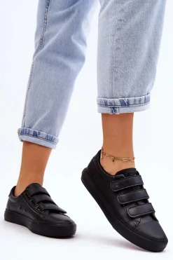 Outlet Klasyczne Tenisówki Na Rzepy Big Star LL274A206 Czarne Damskie Trampki Damskie Big Star|Trampki Damskie Niskie