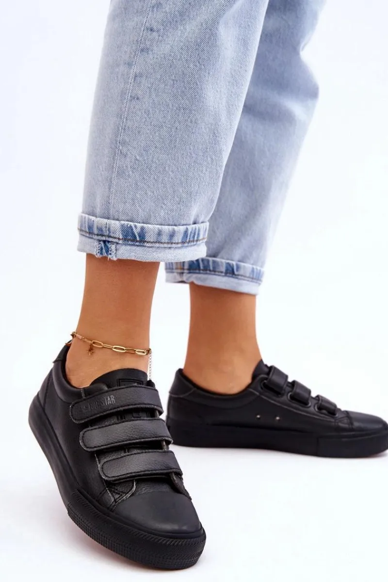 Outlet Klasyczne Tenisówki Na Rzepy Big Star LL274A206 Czarne Damskie Trampki Damskie Big Star|Trampki Damskie Niskie