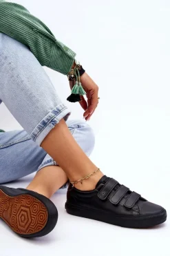 Outlet Klasyczne Tenisówki Na Rzepy Big Star LL274A206 Czarne Damskie Trampki Damskie Big Star|Trampki Damskie Niskie