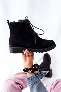 Czarne Botki|Botki Zimowe Damskie>Boto Klasyczne Wiązane Botki Czarne Melome