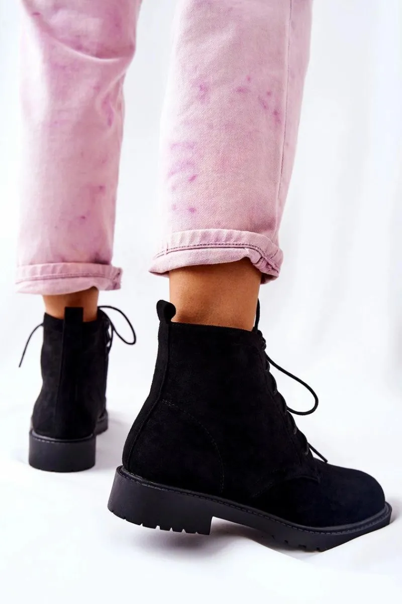 Czarne Botki|Botki Zimowe Damskie>Boto Klasyczne Wiązane Botki Czarne Melome