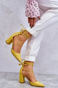 Clearance Klasyczne Wiązane Zamszowe Czółenka Żółte Lucira Damskie Czółenka Zamszowe|Czółenka Na Słupku