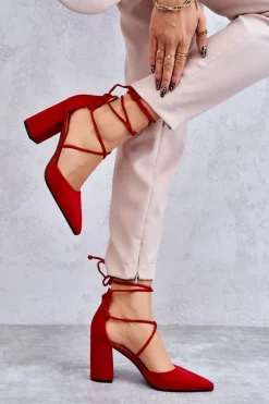 Czółenka Zamszowe|Czółenka Na Słupku>Boto Klasyczne Wiązane Zamszowe Czółenka Czerwone Lucira