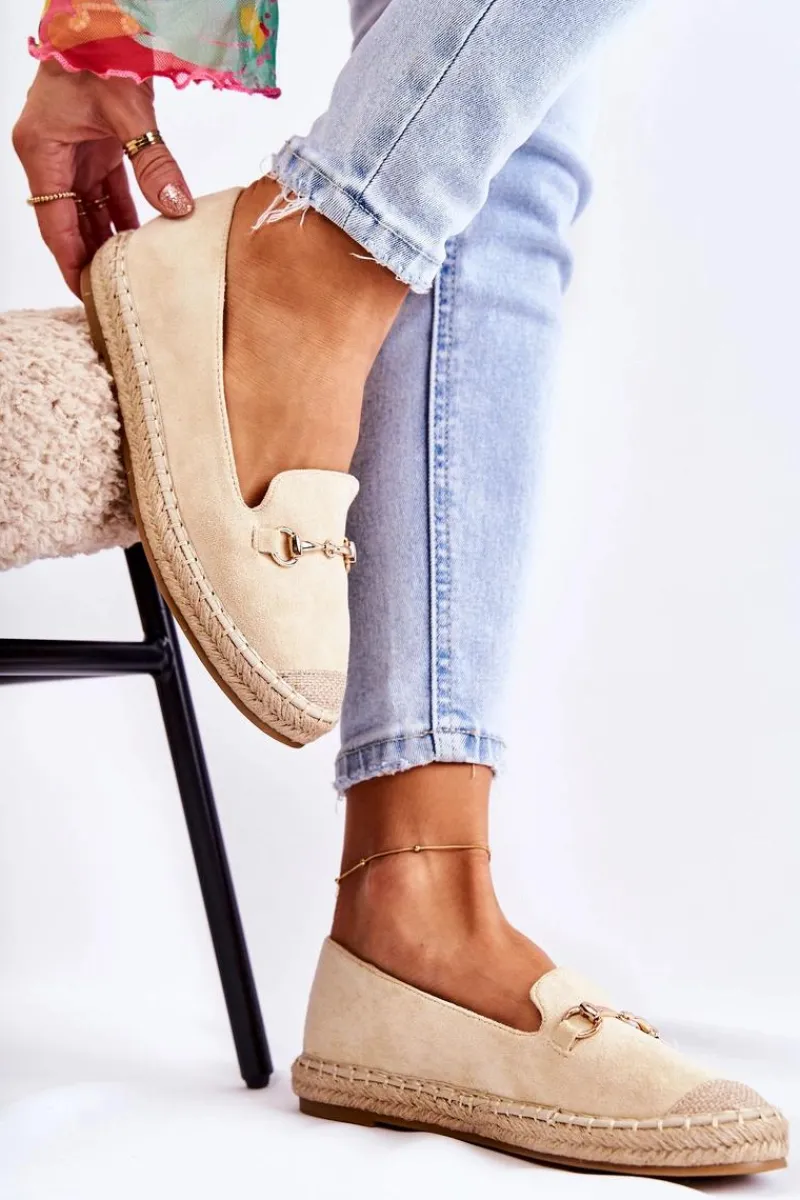 Czarne Espadryle>Damskie buty S.Barski Klasyczne Wsuwane Damskie Espadryle Beżowe Oresa