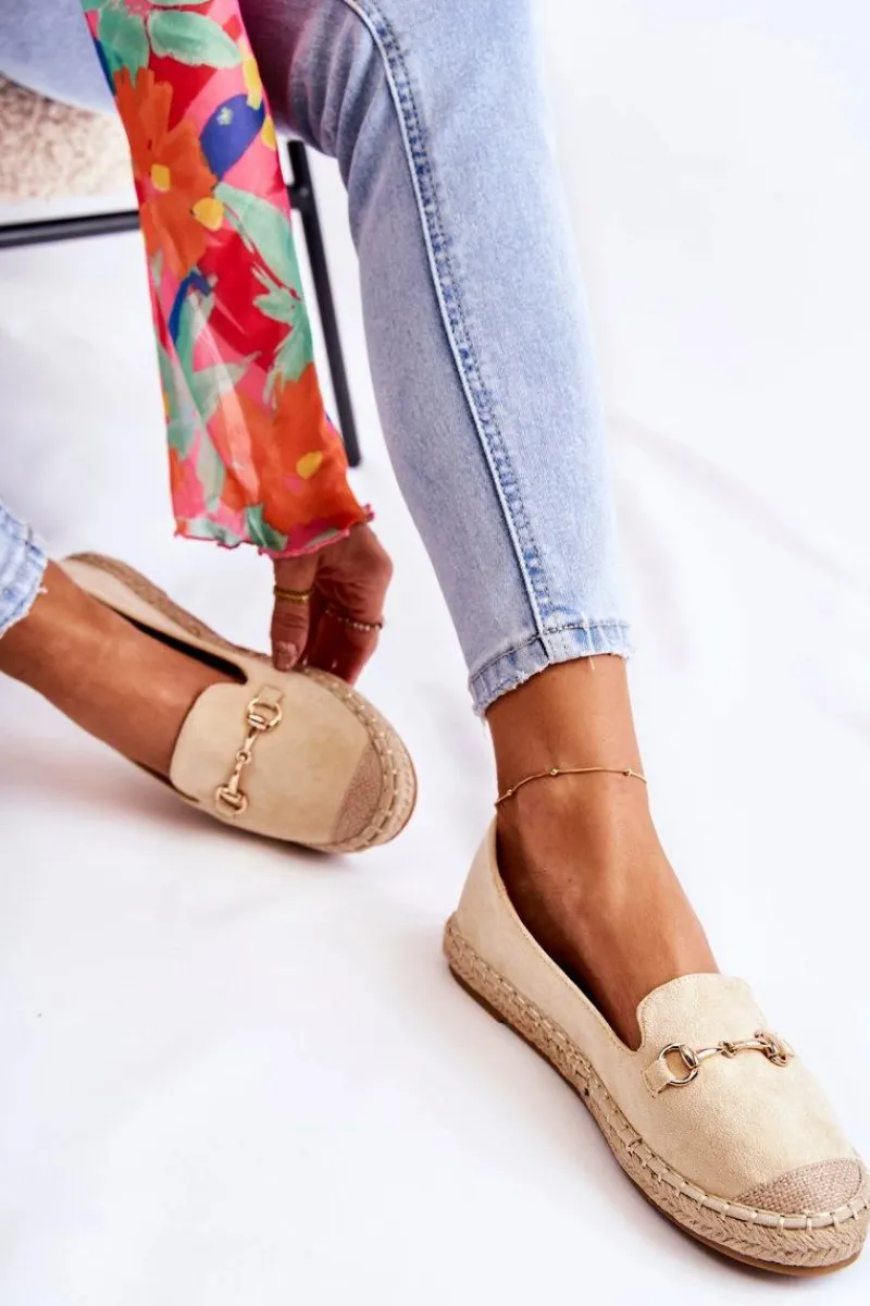 Czarne Espadryle>Damskie buty S.Barski Klasyczne Wsuwane Damskie Espadryle Beżowe Oresa