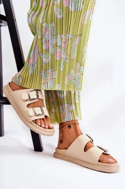 Klapki Damskie Klasyczne>Boto Klasyczne Wsuwane Klapki Damskie Beżowe Weston