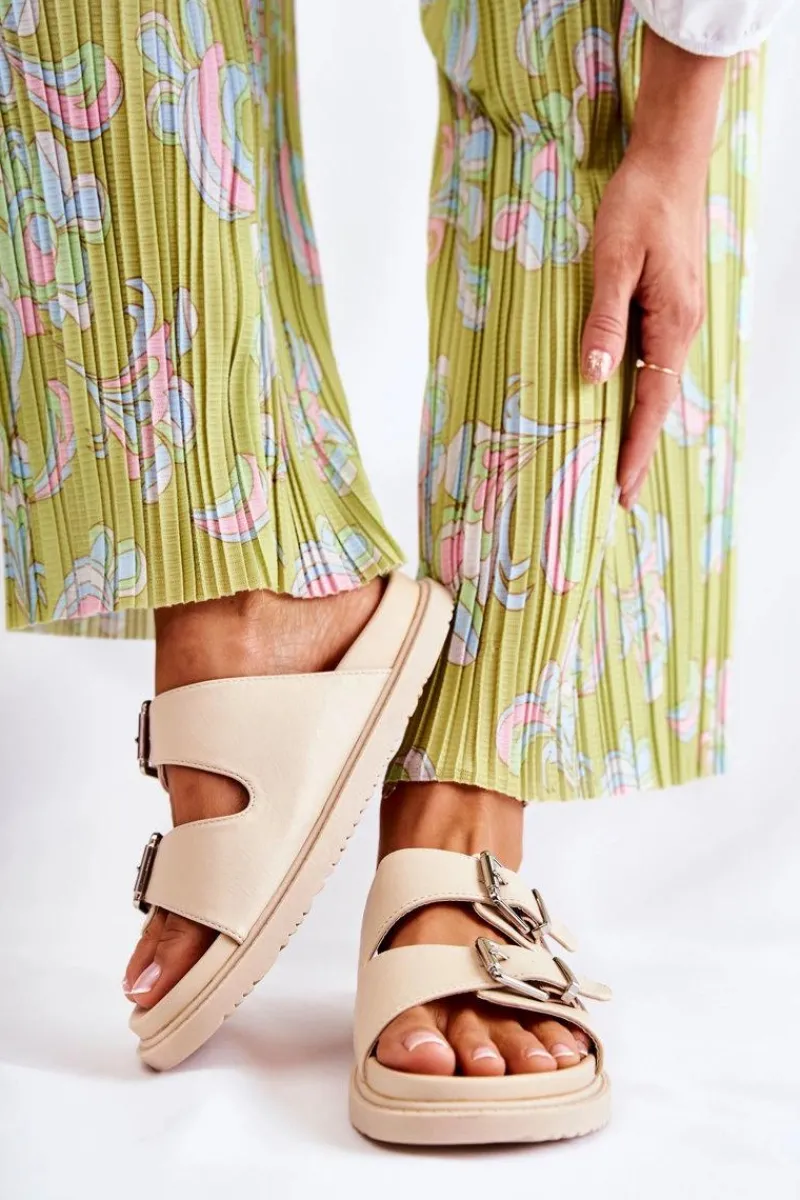 Klapki Damskie Klasyczne>Boto Klasyczne Wsuwane Klapki Damskie Beżowe Weston