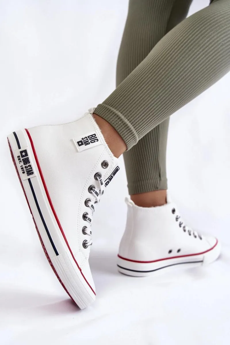 Discount Big Star Shoes Klasyczne Wysokie Ocieplane Trampki Big Star KK274597 Białe