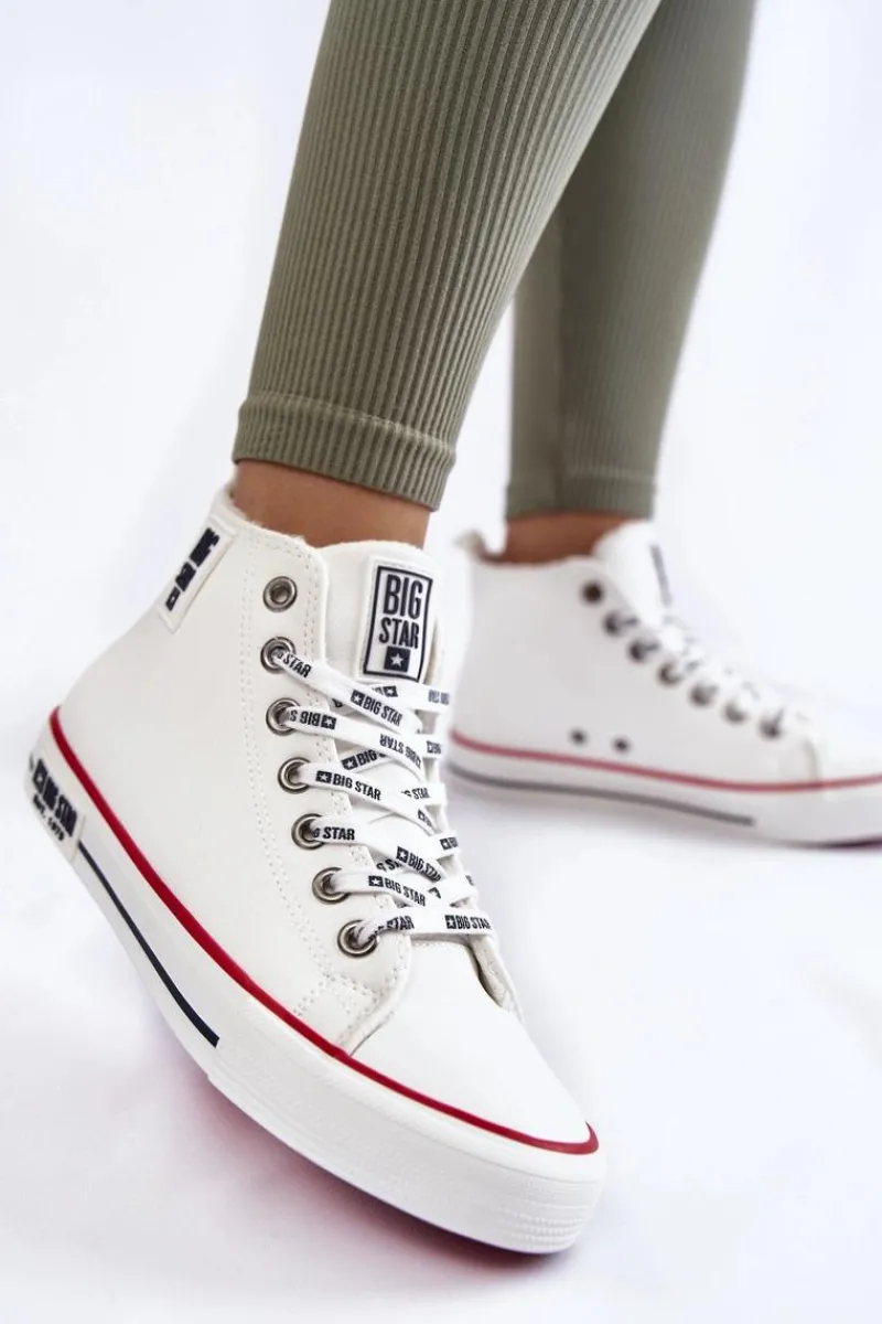Discount Big Star Shoes Klasyczne Wysokie Ocieplane Trampki Big Star KK274597 Białe