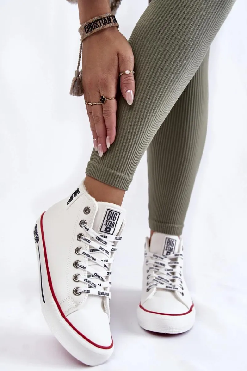 Discount Big Star Shoes Klasyczne Wysokie Ocieplane Trampki Big Star KK274597 Białe