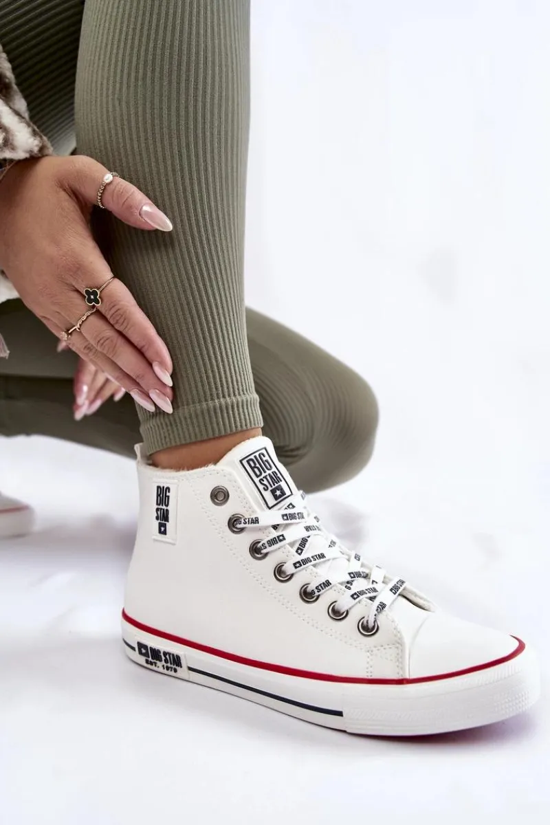 Discount Big Star Shoes Klasyczne Wysokie Ocieplane Trampki Big Star KK274597 Białe