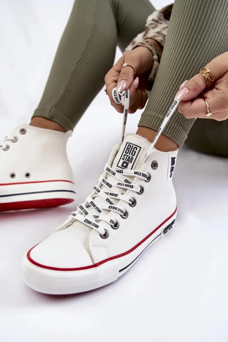 Discount Big Star Shoes Klasyczne Wysokie Ocieplane Trampki Big Star KK274597 Białe