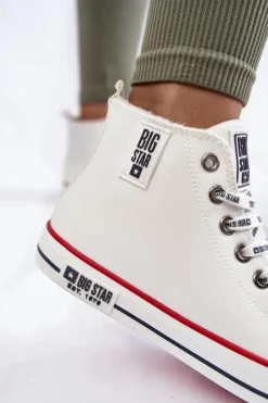 Discount Big Star Shoes Klasyczne Wysokie Ocieplane Trampki Big Star KK274597 Białe